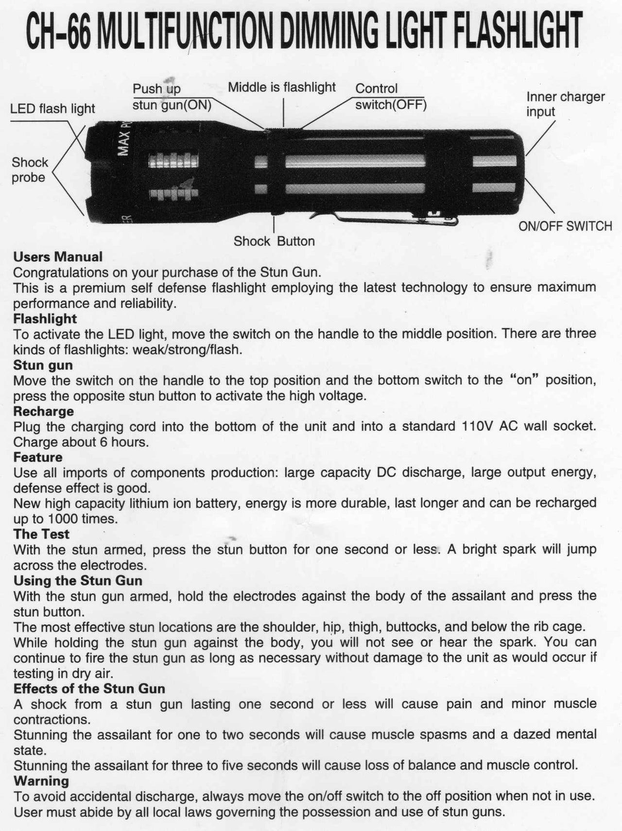 DNA Collecting Stun Gun Operating Instructions