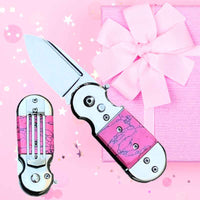 Thumbnail for front-back-view-compact-size-pink-folding-knife-money-belt-clip